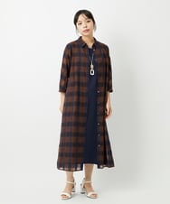 PHEHE63430 GEORGES RECH(小さいサイズ)(メゾン ドゥ サンク) シアーチェックレイヤードワンピース ブラウン