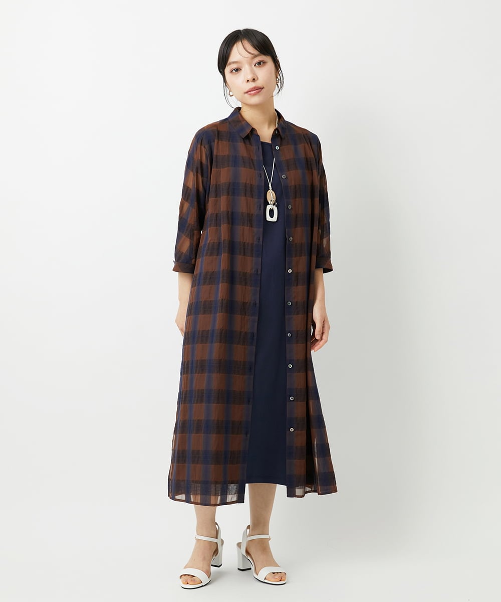 PHEHE63430 GEORGES RECH(小さいサイズ)(メゾン ドゥ サンク) シアーチェックレイヤードワンピース ブラウン