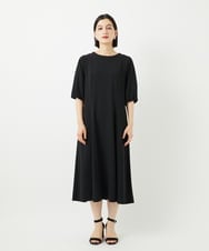 PHEJB21360 GEORGES RECH(小さいサイズ)(メゾン ドゥ サンク) [接触冷感/吸水速乾]ボリュームスリーブフレアワンピース ブラック