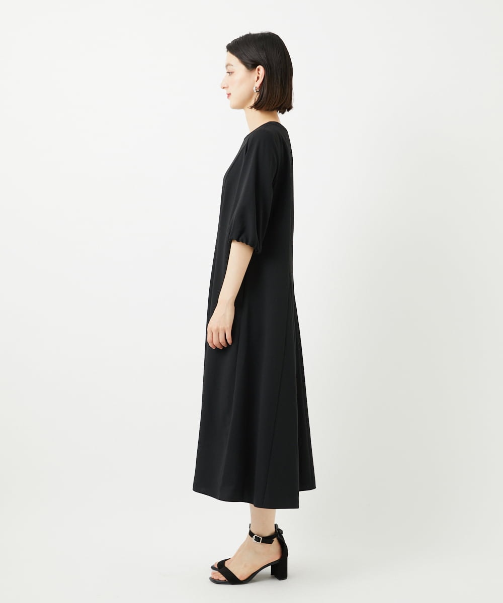PHEJB21360 GEORGES RECH(小さいサイズ)(メゾン ドゥ サンク) [接触冷感/吸水速乾]ボリュームスリーブフレアワンピース ブラック