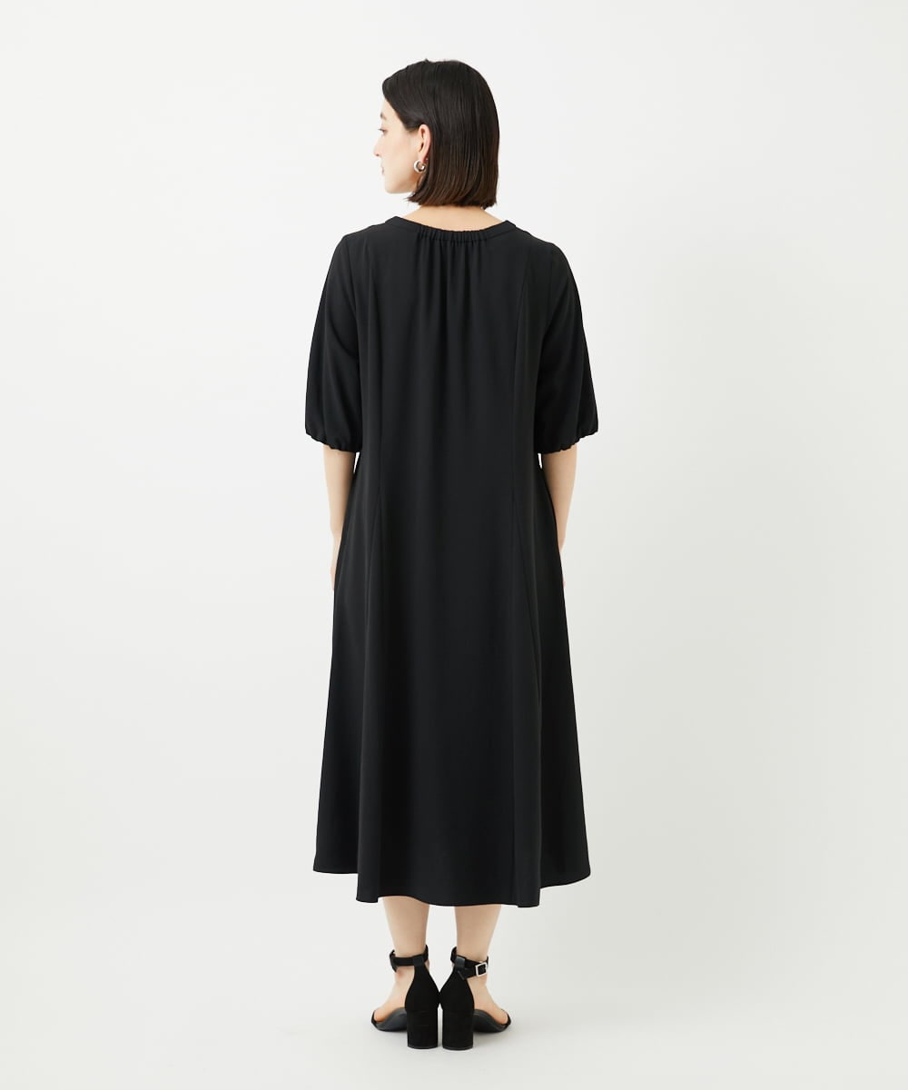 PHEJB21360 GEORGES RECH(小さいサイズ)(メゾン ドゥ サンク) [接触冷感/吸水速乾]ボリュームスリーブフレアワンピース ブラック