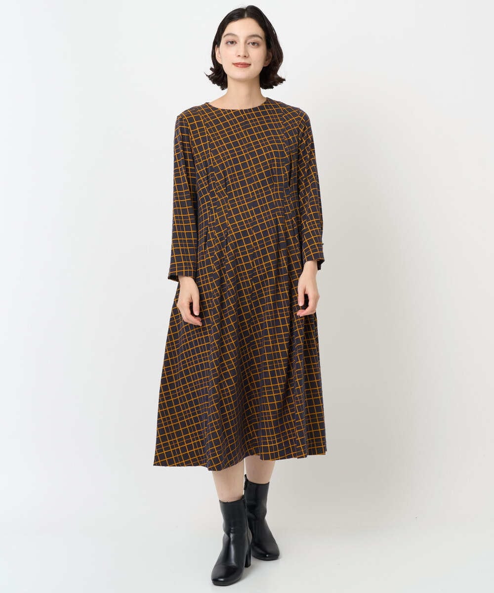 PHEJB41490 GEORGES RECH(小さいサイズ)(メゾン ドゥ サンク) Aラインオパールチェックワンピース オレンジ