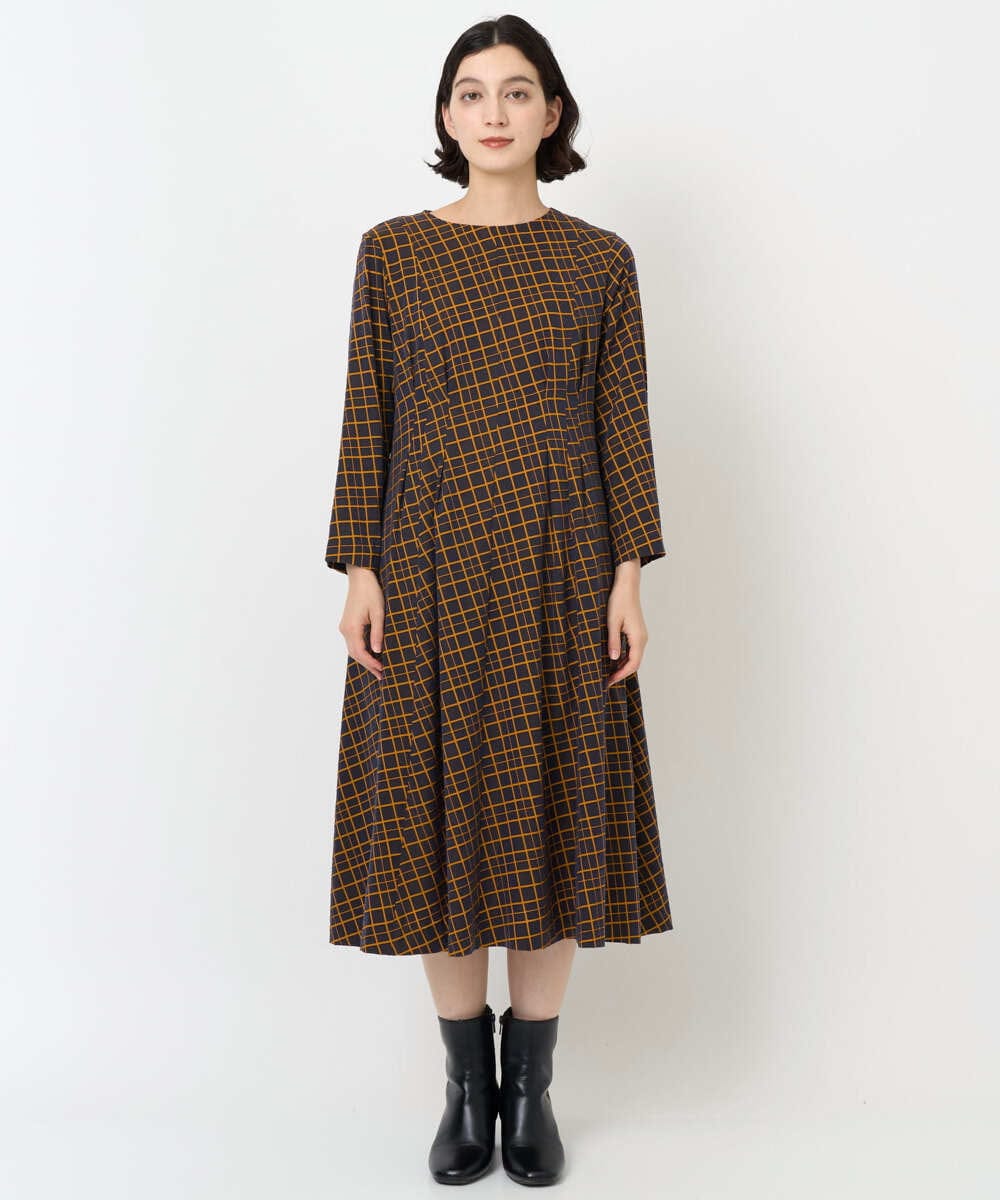 PHEJB41490 GEORGES RECH(小さいサイズ)(メゾン ドゥ サンク) Aラインオパールチェックワンピース オレンジ