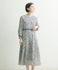 PHEJQ23430 GEORGES RECH(小さいサイズ)(メゾン ドゥ サンク) プリントシフォンワンピース ライトグレー