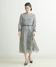 PHEJQ23430 GEORGES RECH(小さいサイズ)(メゾン ドゥ サンク) プリントシフォンワンピース ライトグレー