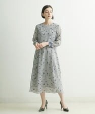PHEJQ23430 GEORGES RECH(小さいサイズ)(メゾン ドゥ サンク) プリントシフォンワンピース ライトグレー