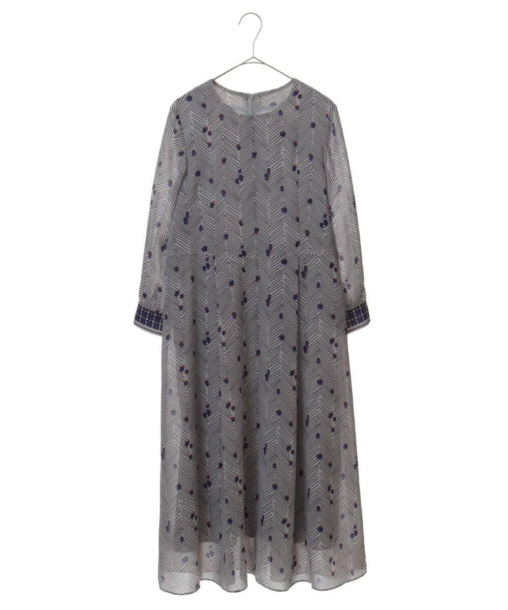 PHEJQ23430 GEORGES RECH(小さいサイズ)(メゾン ドゥ サンク) プリントシフォンワンピース ライトグレー