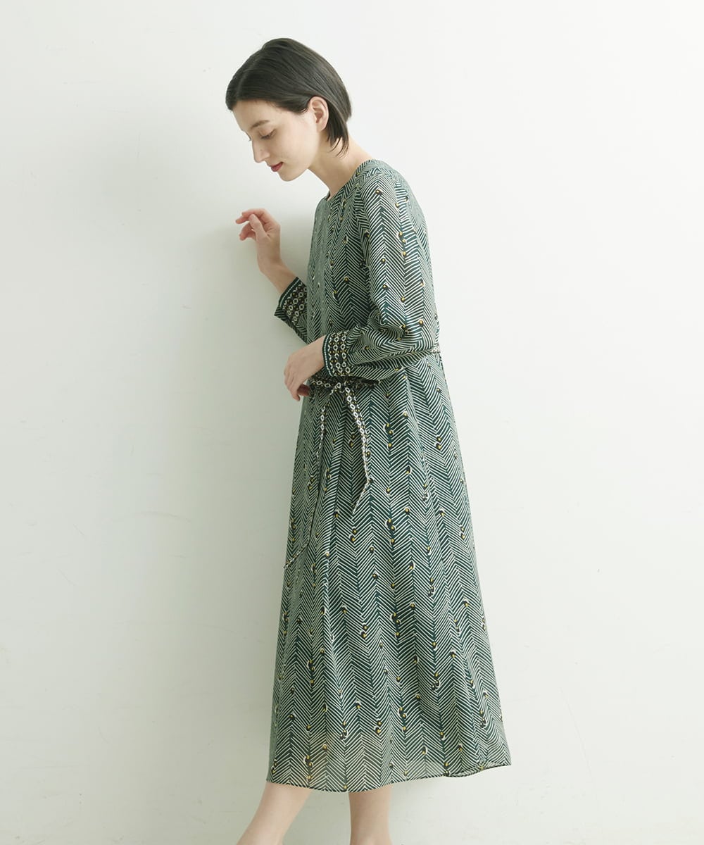 PHEJQ23430 GEORGES RECH(小さいサイズ)(メゾン ドゥ サンク) プリントシフォンワンピース ライトグレー