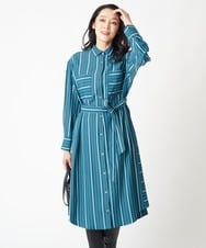 PHEJS16490 GEORGES RECH(小さいサイズ)(メゾン ドゥ サンク)  [日本製]ドビーストライプシャツワンピース ブルー系