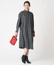PHEJS16490 GEORGES RECH(小さいサイズ)(メゾン ドゥ サンク)  [日本製]ドビーストライプシャツワンピース ブラック系