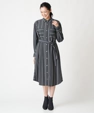 PHEJS16490 GEORGES RECH(小さいサイズ)(メゾン ドゥ サンク)  [日本製]ドビーストライプシャツワンピース ブラック系