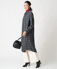 PHEJS16490 GEORGES RECH(小さいサイズ)(メゾン ドゥ サンク)  [日本製]ドビーストライプシャツワンピース ブラック系