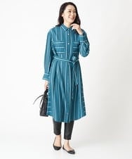 PHEJS16490 GEORGES RECH(小さいサイズ)(メゾン ドゥ サンク)  [日本製]ドビーストライプシャツワンピース ブラック系