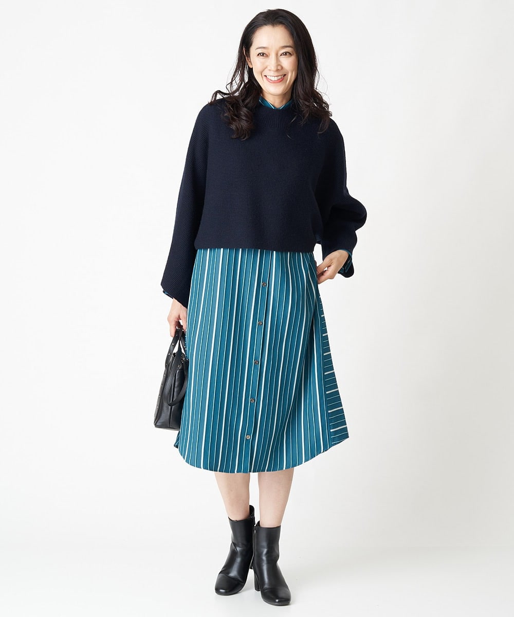 PHEJS16490 GEORGES RECH(小さいサイズ)(メゾン ドゥ サンク)  [日本製]ドビーストライプシャツワンピース ブラック系