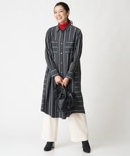 PHEJS16490 GEORGES RECH(小さいサイズ)(メゾン ドゥ サンク)  [日本製]ドビーストライプシャツワンピース ブラック系