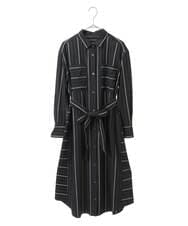 PHEJS16490 GEORGES RECH(小さいサイズ)(メゾン ドゥ サンク)  [日本製]ドビーストライプシャツワンピース ブラック系