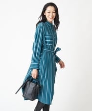 PHEJS16490 GEORGES RECH(小さいサイズ)(メゾン ドゥ サンク)  [日本製]ドビーストライプシャツワンピース ブラック系