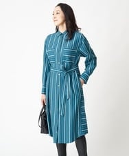 PHEJS16490 GEORGES RECH(小さいサイズ)(メゾン ドゥ サンク)  [日本製]ドビーストライプシャツワンピース ブラック系