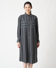 PHEJS16490 GEORGES RECH(小さいサイズ)(メゾン ドゥ サンク)  [日本製]ドビーストライプシャツワンピース ブラック系