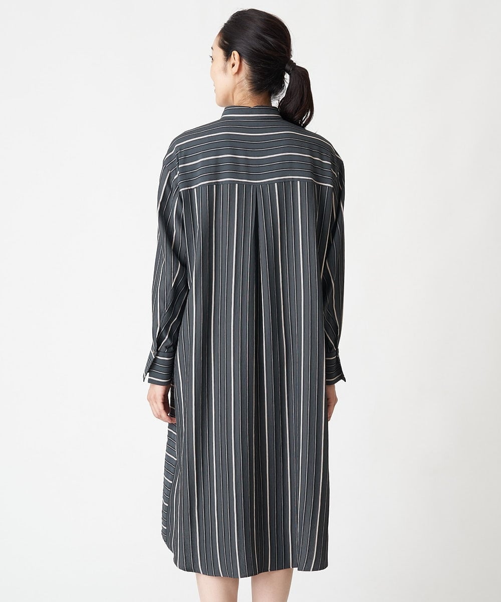 PHEJS16490 GEORGES RECH(小さいサイズ)(メゾン ドゥ サンク)  [日本製]ドビーストライプシャツワンピース ブラック系