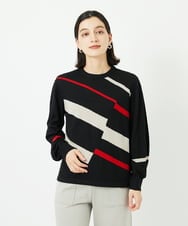 PHFAD04250 GEORGES RECH(小さいサイズ)(メゾン ドゥ サンク) レクタングルインターシャニット ブラック系