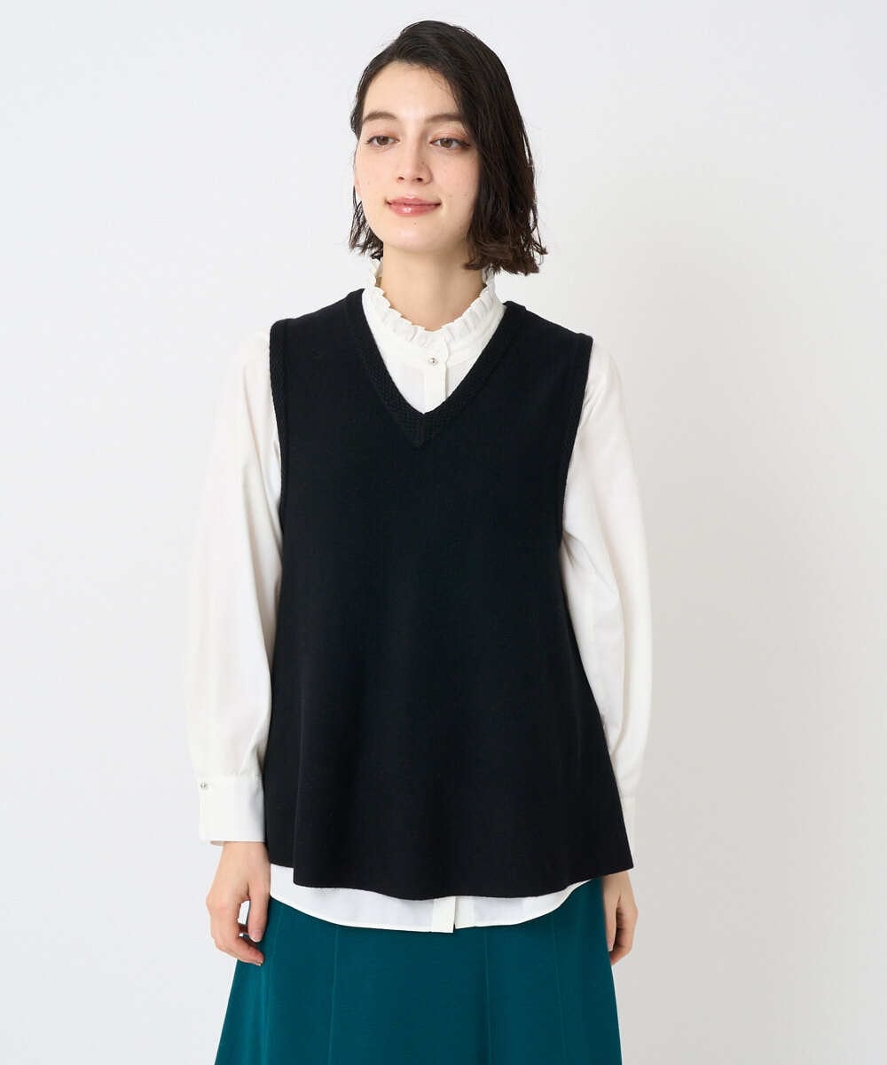 PHFAD33230 GEORGES RECH(小さいサイズ)(メゾン ドゥ サンク)  [セットアップ対応]Vネックフレアニットベスト ライトグレー