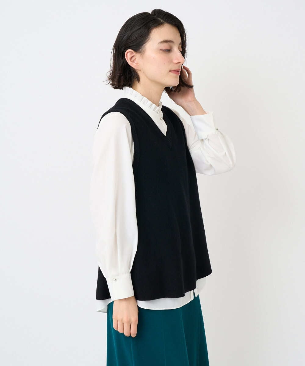 PHFAD33230 GEORGES RECH(小さいサイズ)(メゾン ドゥ サンク)  [セットアップ対応]Vネックフレアニットベスト ライトグレー