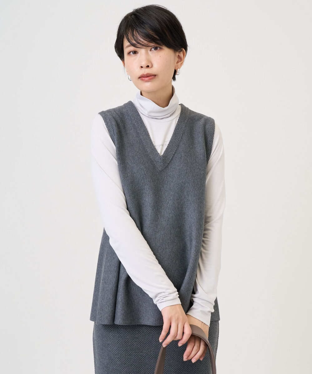 PHFAD33230 GEORGES RECH(小さいサイズ)(メゾン ドゥ サンク)  [セットアップ対応]Vネックフレアニットベスト ライトグレー