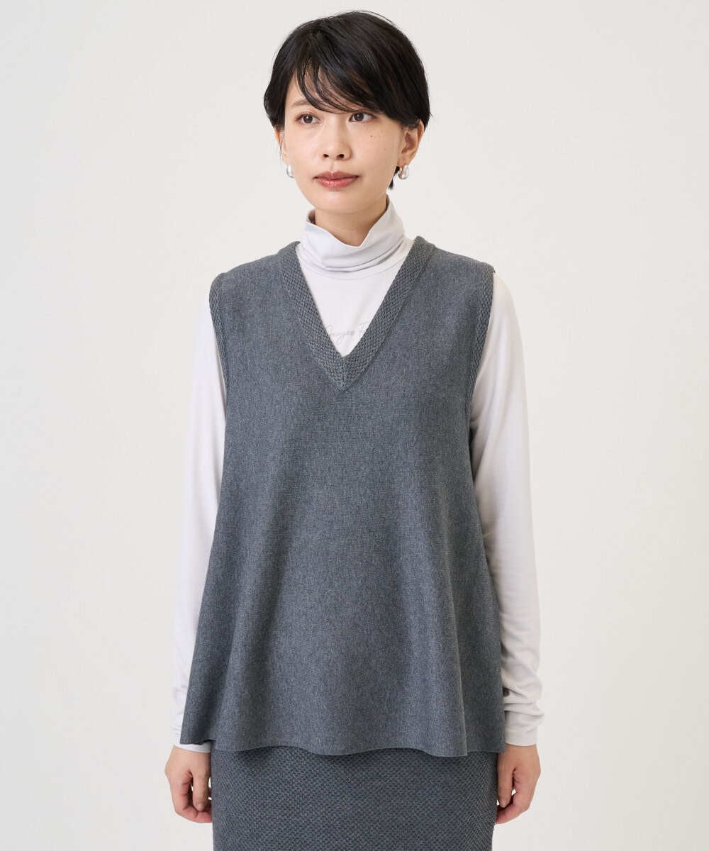 PHFAD33230 GEORGES RECH(小さいサイズ)(メゾン ドゥ サンク)  [セットアップ対応]Vネックフレアニットベスト ライトグレー
