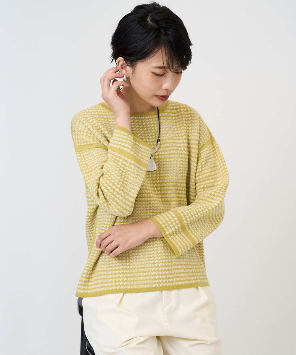 PHFAD34230 GEORGES RECH(小さいサイズ) ブークレチェックジャカード7分袖ニット