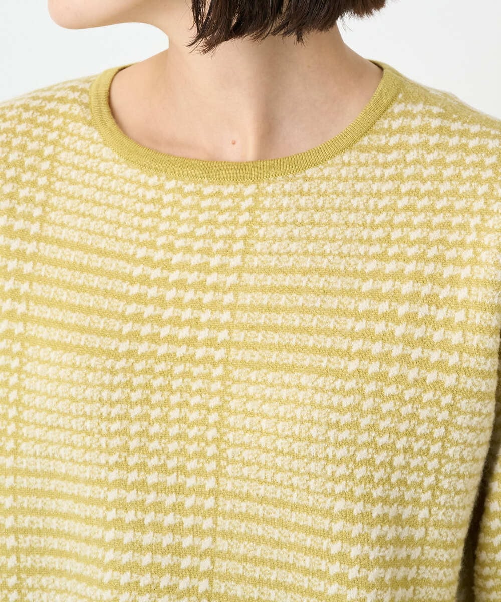 PHFAD34230 GEORGES RECH(小さいサイズ)(メゾン ドゥ サンク) ブークレチェックジャカード7分袖ニット イエロー