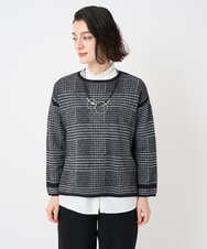 PHFAD34230 GEORGES RECH(小さいサイズ)(メゾン ドゥ サンク) ブークレチェックジャカード7分袖ニット イエロー