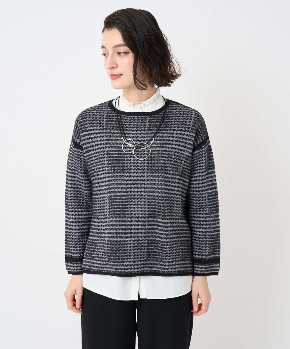 PHFAD34230 GEORGES RECH(小さいサイズ)(メゾン ドゥ サンク) ブークレチェックジャカード7分袖ニット イエロー