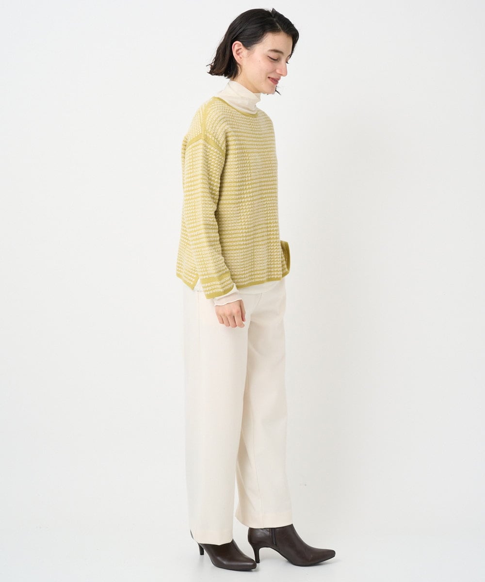 PHFAD34230 GEORGES RECH(小さいサイズ)(メゾン ドゥ サンク) ブークレチェックジャカード7分袖ニット イエロー