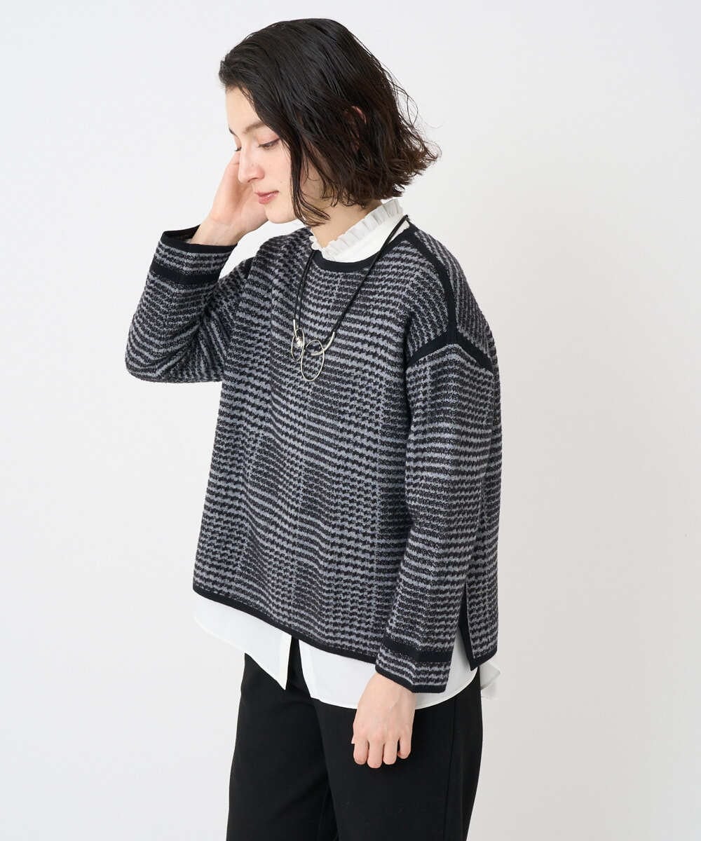 PHFAD34230 GEORGES RECH(小さいサイズ)(メゾン ドゥ サンク) ブークレチェックジャカード7分袖ニット イエロー