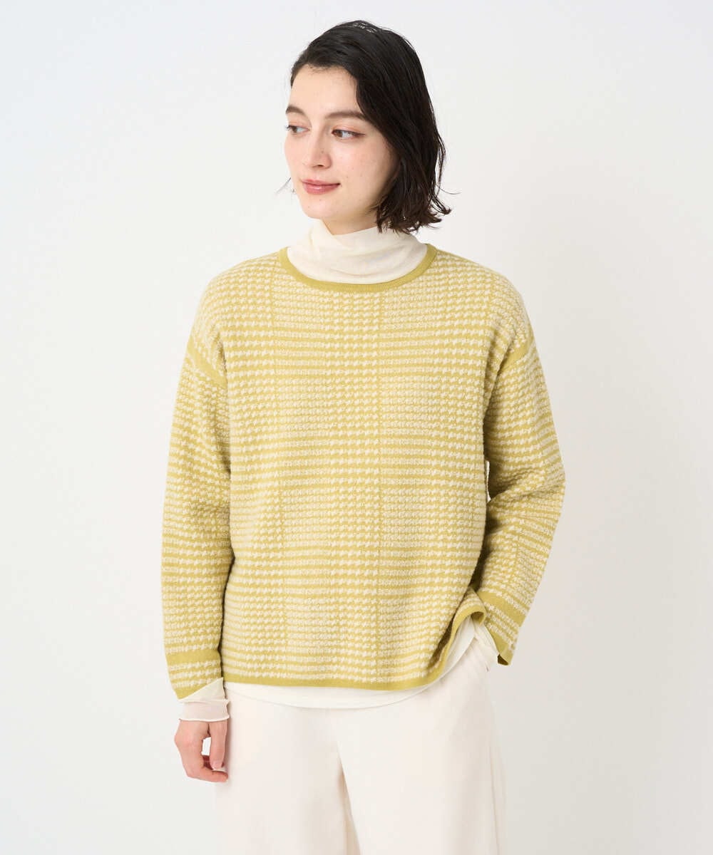 PHFAD34230 GEORGES RECH(小さいサイズ)(メゾン ドゥ サンク) ブークレチェックジャカード7分袖ニット イエロー