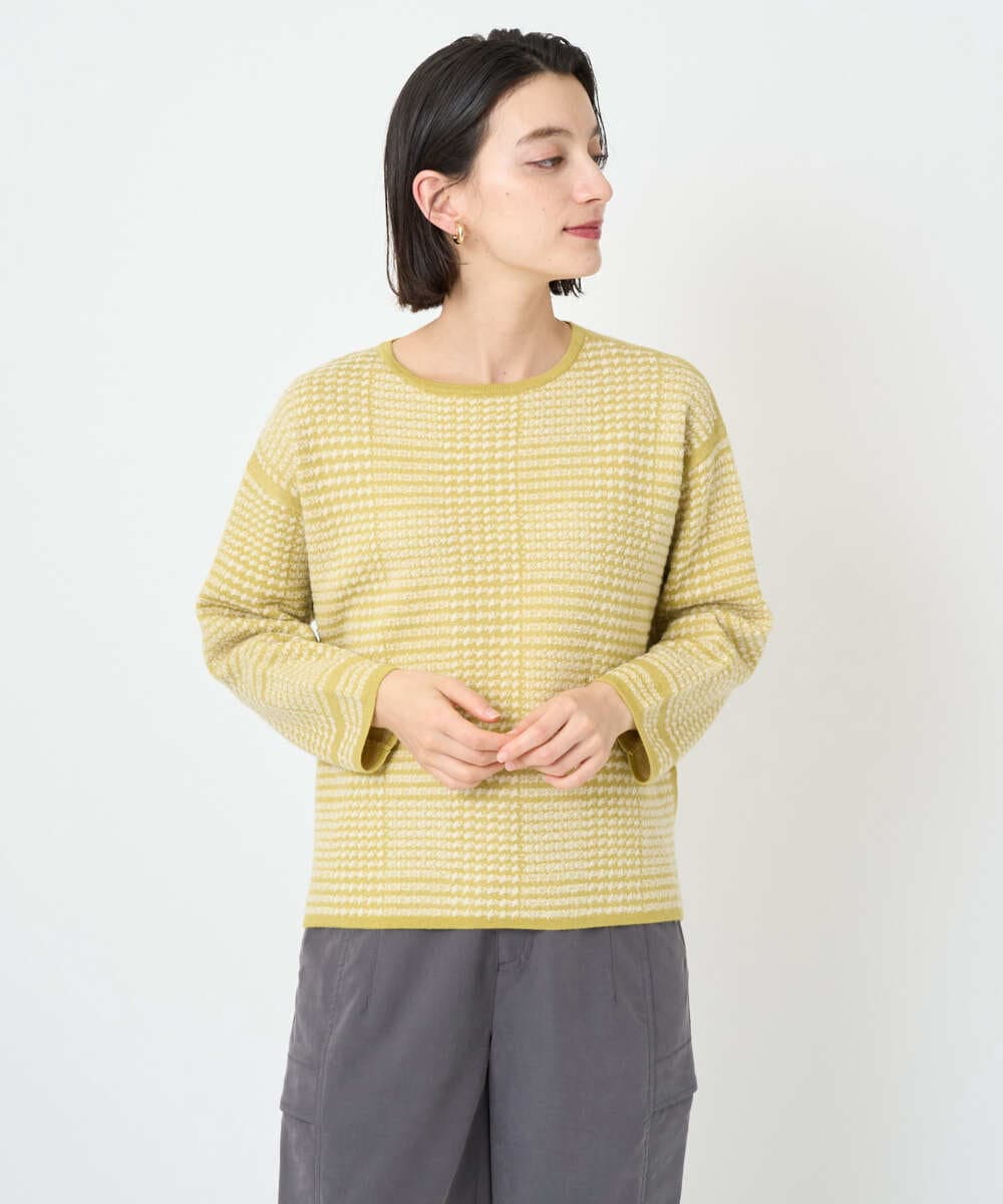 PHFAD34230 GEORGES RECH(小さいサイズ)(メゾン ドゥ サンク) ブークレチェックジャカード7分袖ニット イエロー