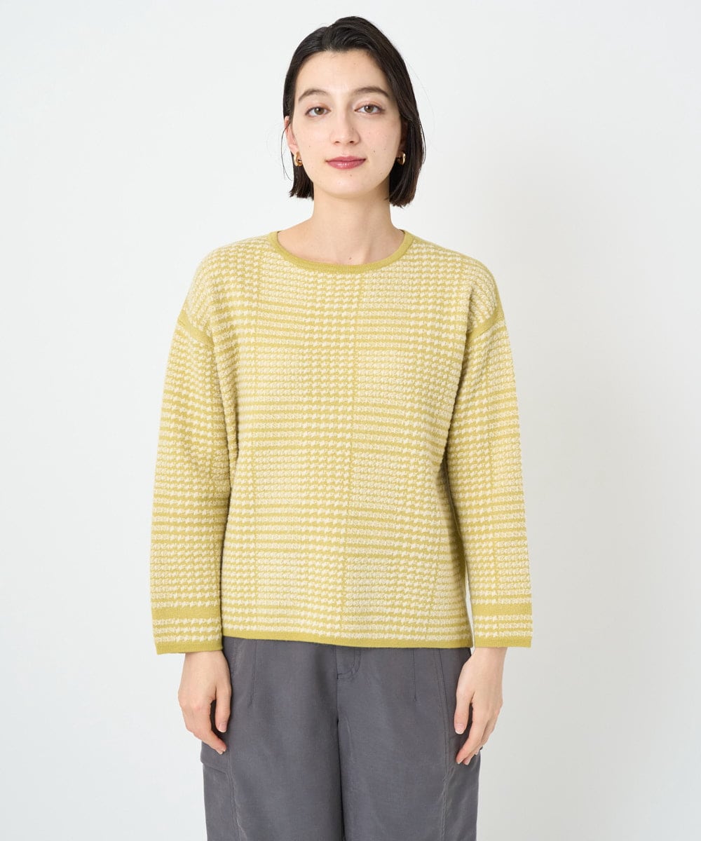 PHFAD34230 GEORGES RECH(小さいサイズ)(メゾン ドゥ サンク) ブークレチェックジャカード7分袖ニット イエロー