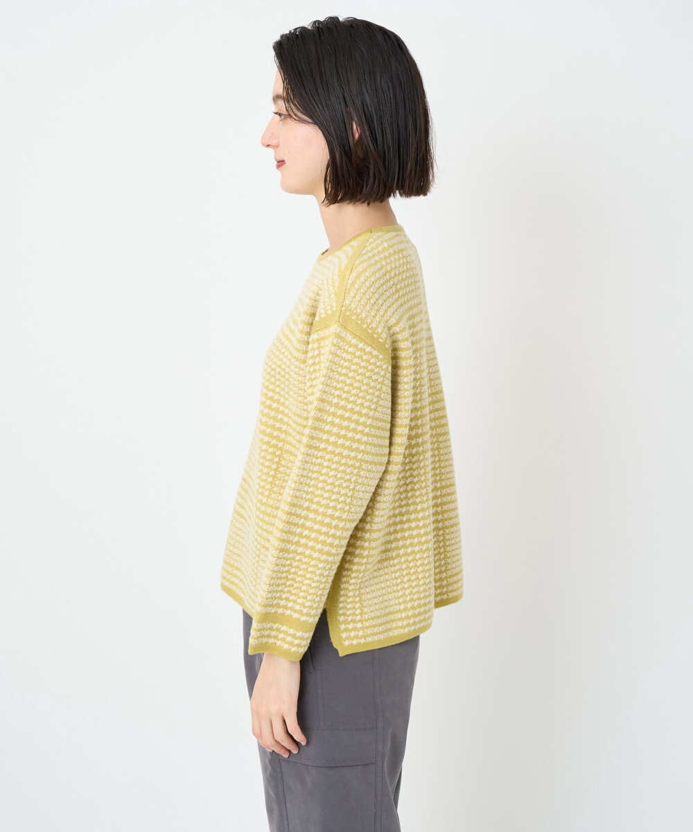 PHFAD34230 GEORGES RECH(小さいサイズ)(メゾン ドゥ サンク) ブークレチェックジャカード7分袖ニット イエロー