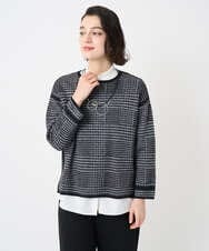 PHFAD34230 GEORGES RECH(小さいサイズ)(メゾン ドゥ サンク) ブークレチェックジャカード7分袖ニット ブラック