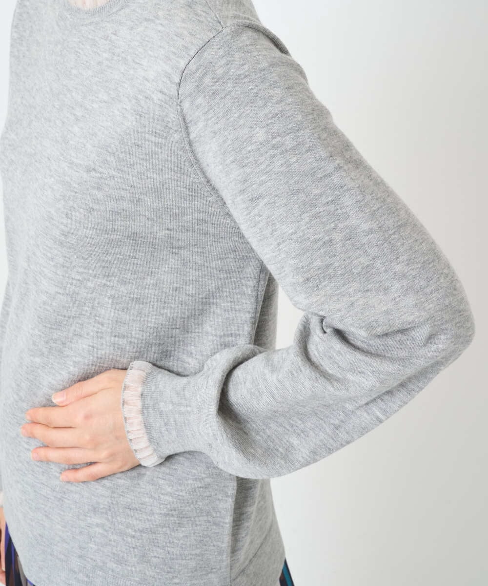 PHFAD35180 GEORGES RECH(小さいサイズ)(メゾン ドゥ サンク) シアーフリルセミハイネックニット ライトグレー