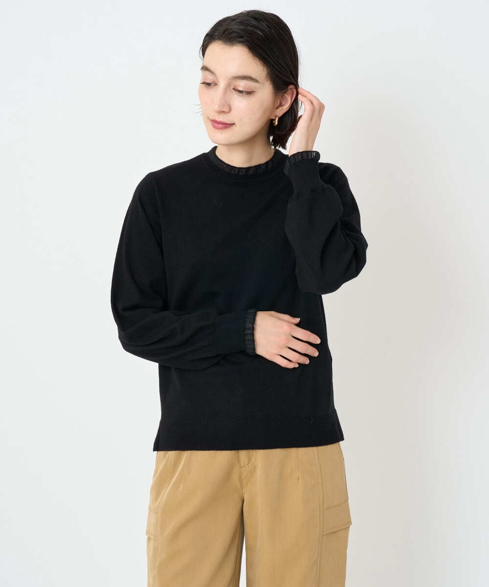 PHFAD35180 GEORGES RECH(小さいサイズ)(メゾン ドゥ サンク) シアーフリルセミハイネックニット ライトグレー