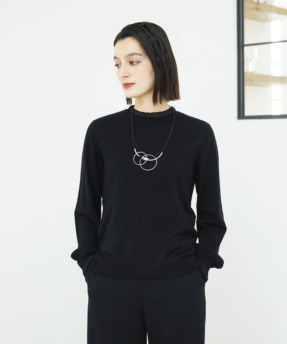 PHFAD35180 GEORGES RECH(小さいサイズ)(メゾン ドゥ サンク) シアーフリルセミハイネックニット ライトグレー