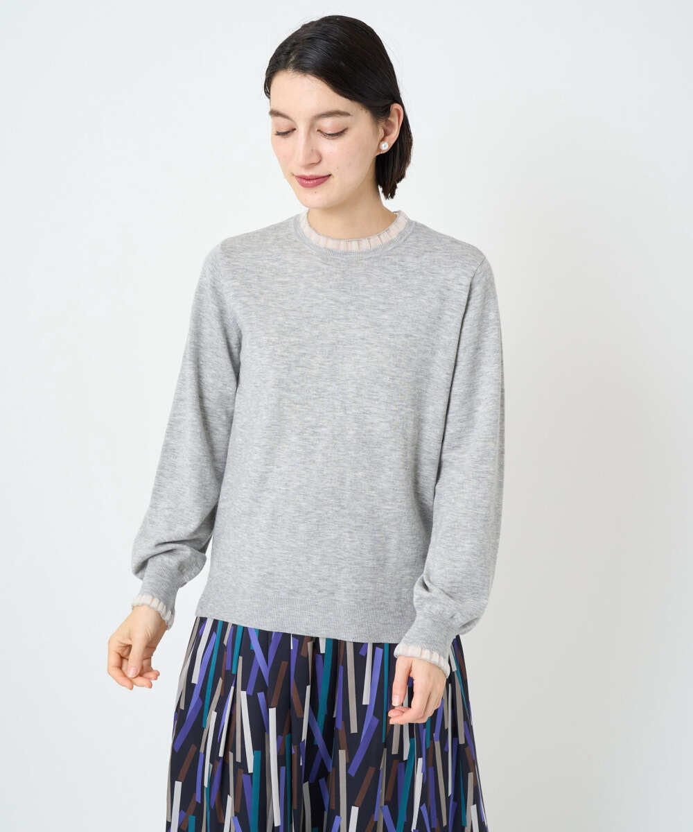 PHFAD35180 GEORGES RECH(小さいサイズ)(メゾン ドゥ サンク) シアーフリルセミハイネックニット ライトグレー