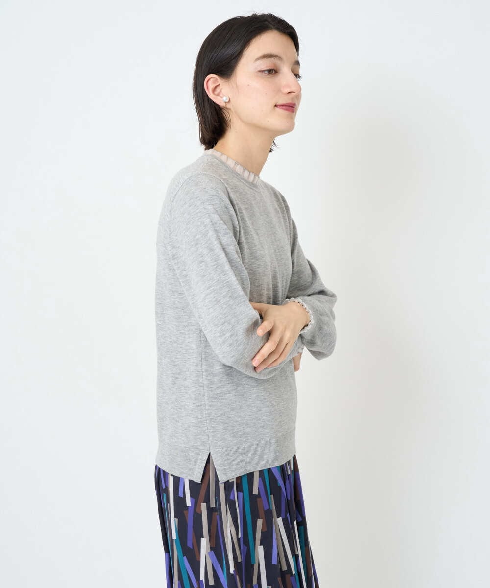 PHFAD35180 GEORGES RECH(小さいサイズ)(メゾン ドゥ サンク) シアーフリルセミハイネックニット ライトグレー