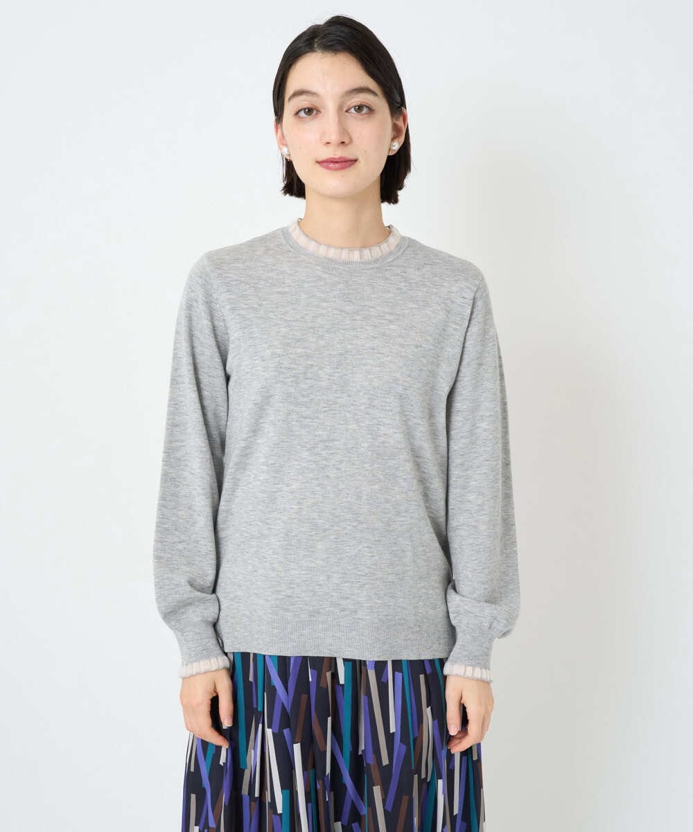 PHFAD35180 GEORGES RECH(小さいサイズ)(メゾン ドゥ サンク) シアーフリルセミハイネックニット ライトグレー