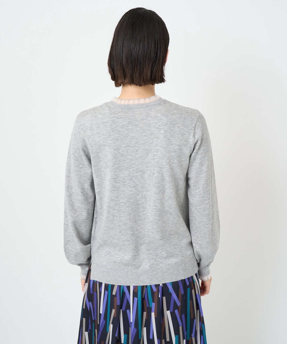 PHFAD35180 GEORGES RECH(小さいサイズ)(メゾン ドゥ サンク) シアーフリルセミハイネックニット ライトグレー