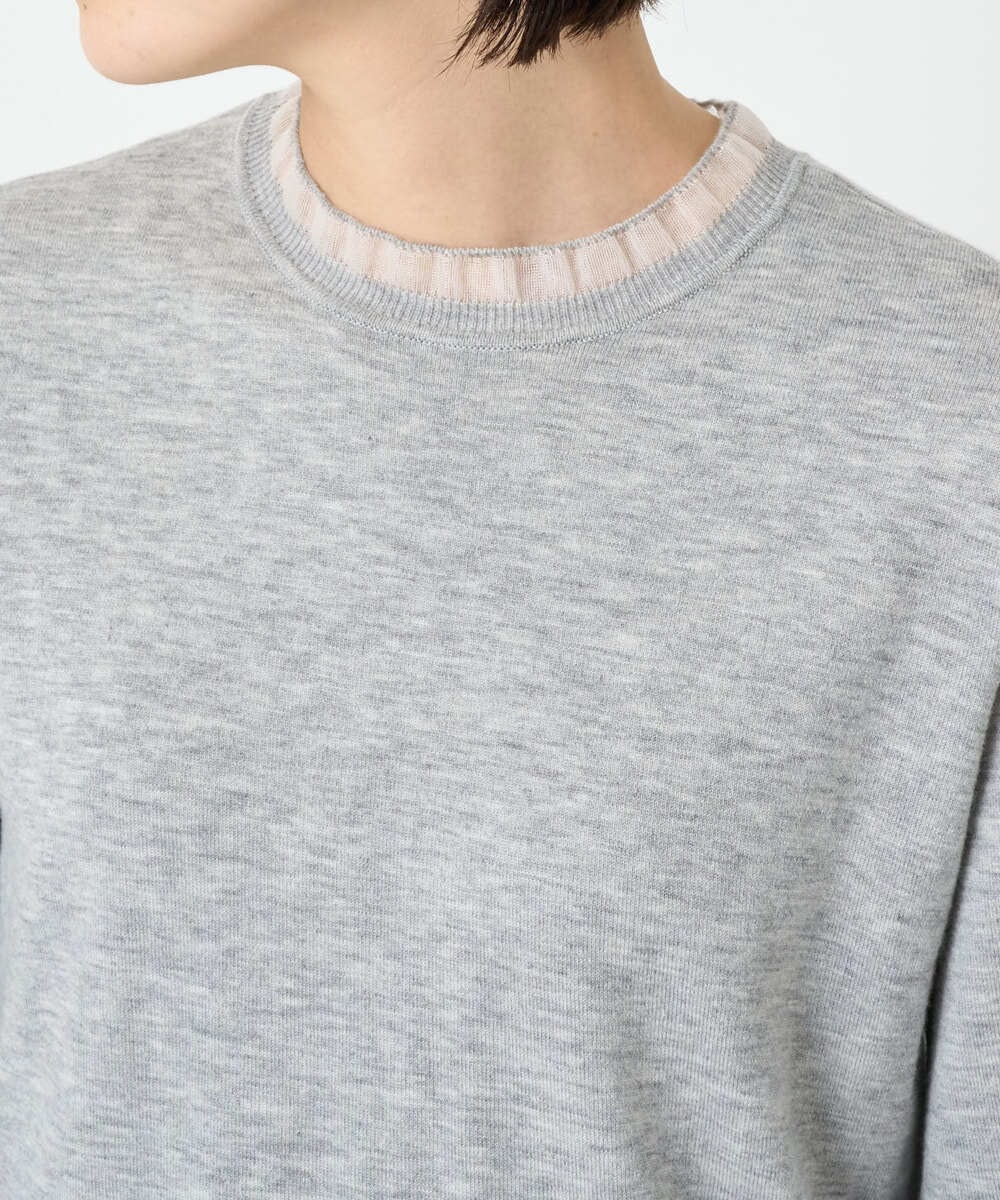 PHFAD35180 GEORGES RECH(小さいサイズ)(メゾン ドゥ サンク) シアーフリルセミハイネックニット ライトグレー