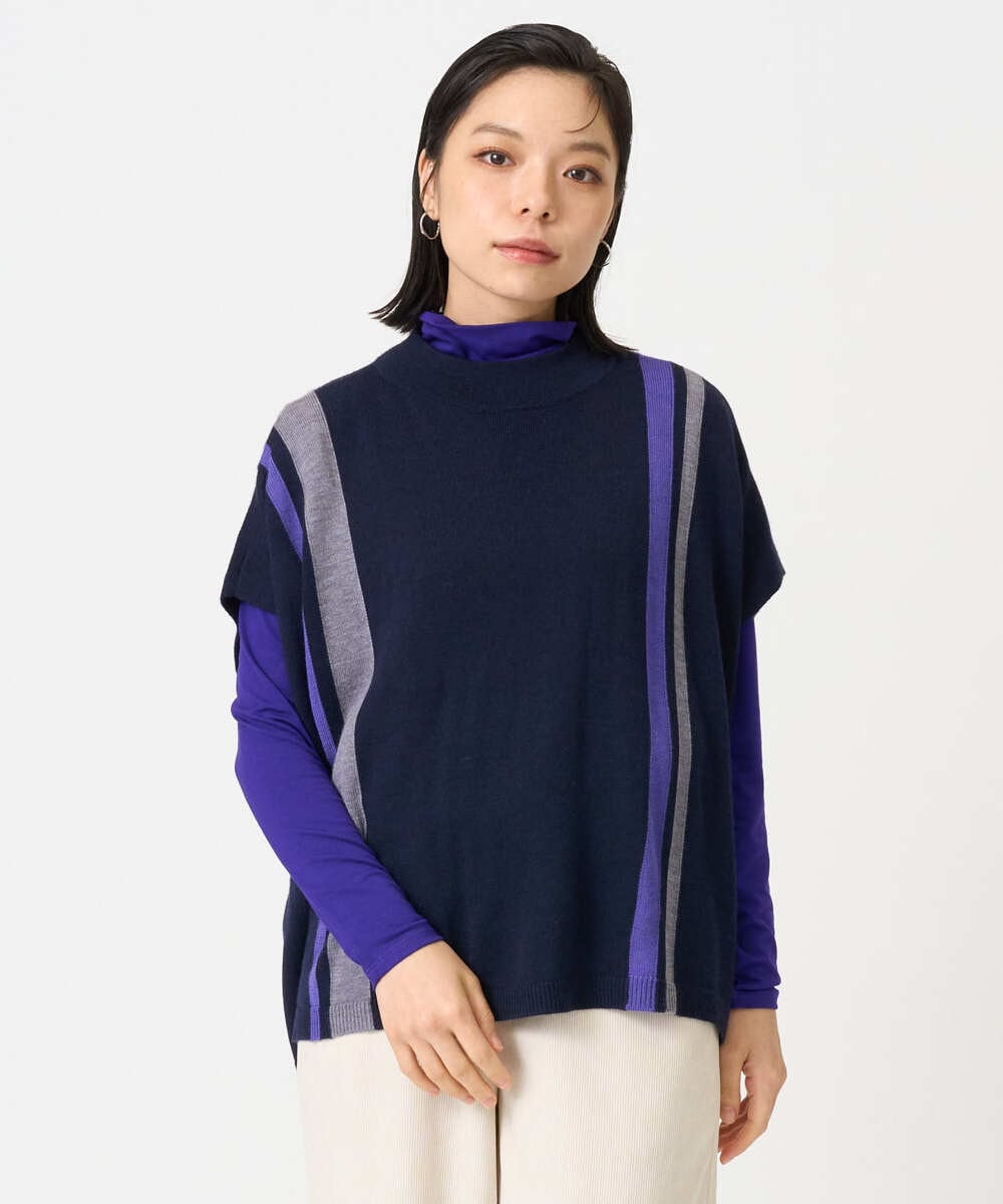 PHFAG13230 GEORGES RECH(小さいサイズ)(メゾン ドゥ サンク) カラーブロックニットポンチョ ネイビー