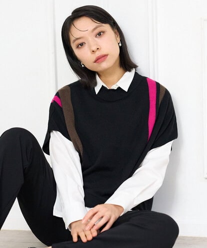 PHFAG13230  カラーブロックニットポンチョ